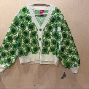 QUEEN OF SPARKLES Green Floral Cardigan